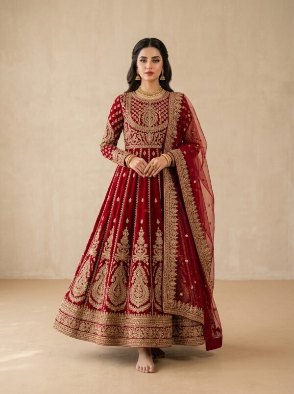 Noor-e-Zeenat Crimson Gown - Front